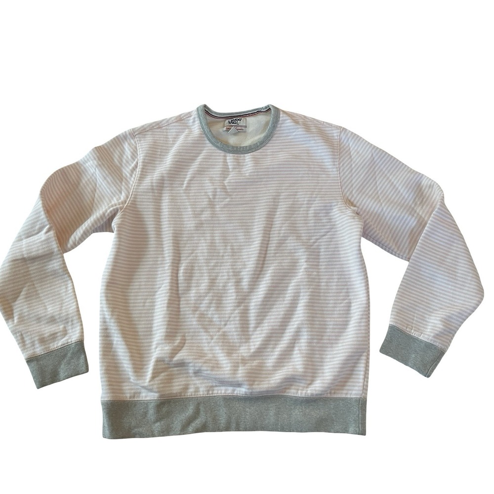 Lands' End Men's Size M 38-40 Serious Sweats Pastel Pink White Stripe Fleece